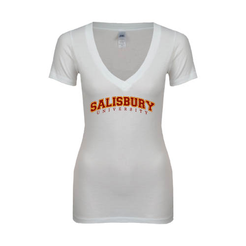  Next Level Womens White Ideal V Tee - Arched Salisbury University
