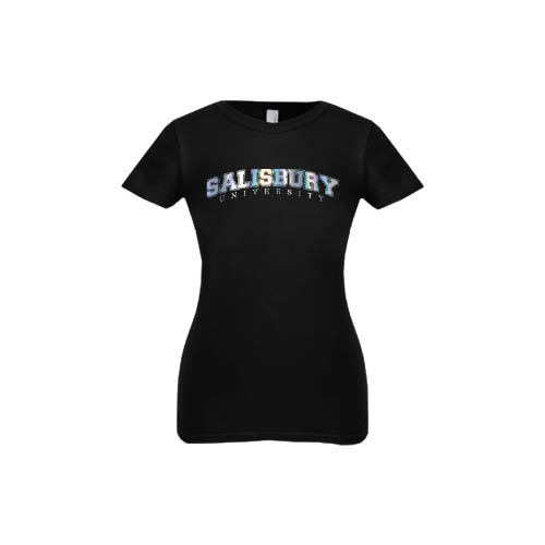  Next Level Girls Black Fashion Fit T Shirt - Arched Salisbury University Foil