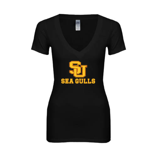  Next Level Womens Black Ideal V Tee - SU Sea Gulls