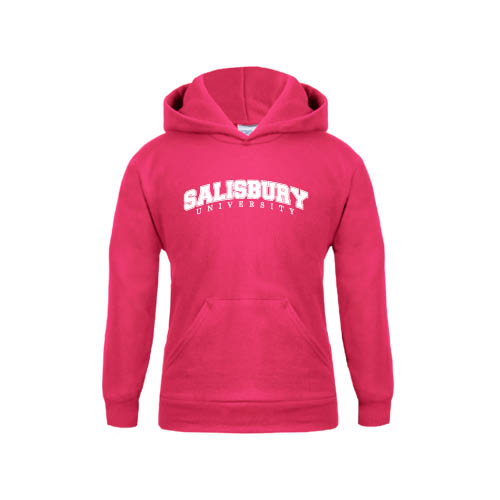  Youth Hot Pink Fleece Hoodie - Arched Salisbury University