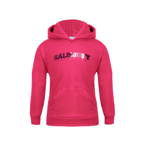  Youth Hot Pink Fleece Hoodie - Arched Salisbury University Foil