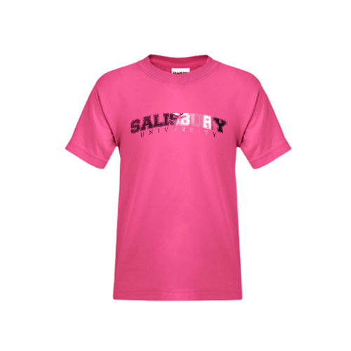 Youth Hot Pink T Shirt - Arched Salisbury University Foil