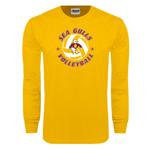  Gold Long Sleeve T Shirt - Volleyball Design