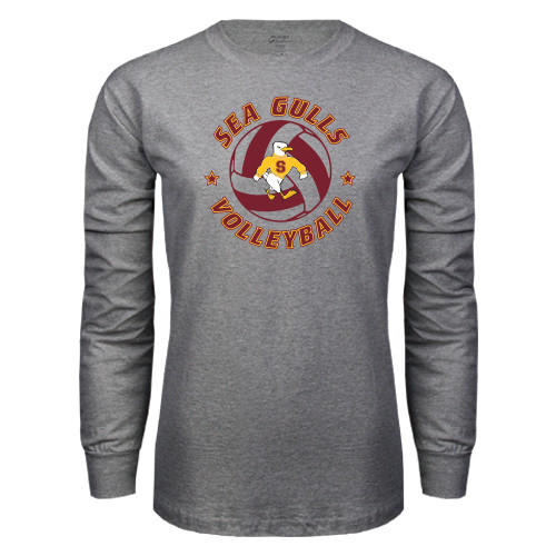 Grey Long Sleeve T Shirt - Volleyball Design