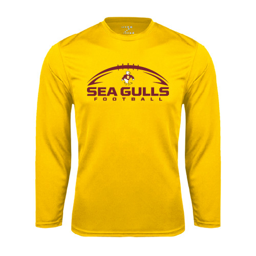 Gold Performance Long Sleeve Shirt - Sea Gulls Football Horizontal w/ Ball