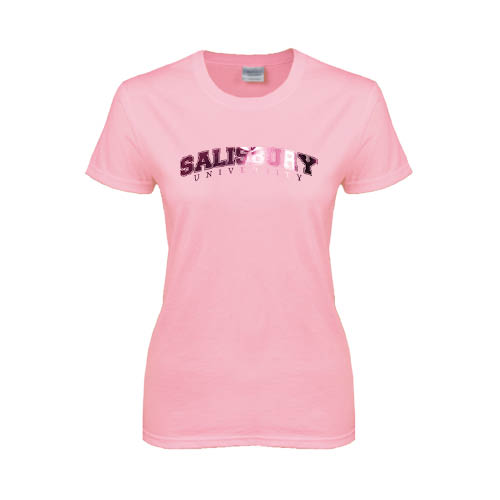 Womens Pink Short Sleeve Tee - Arched Salisbury University Foil