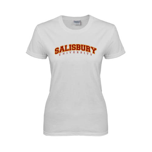  Womens White Short Sleeve Tee - Arched Salisbury University