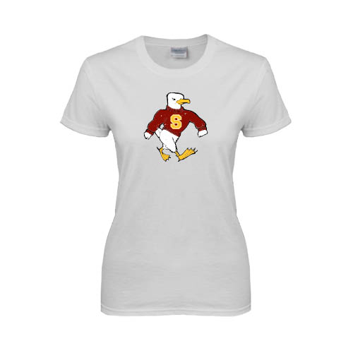  Womens White Short Sleeve Tee - Sammy the Sea Gull Distressed