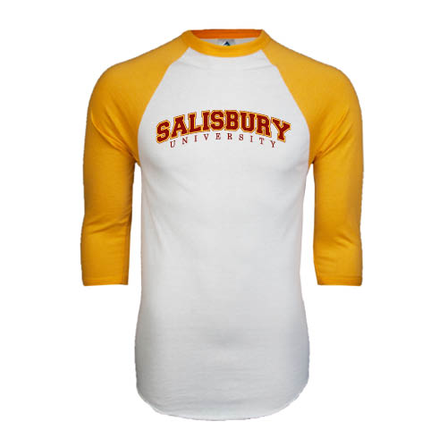  White/Gold Raglan Baseball T Shirt - Arched Salisbury University