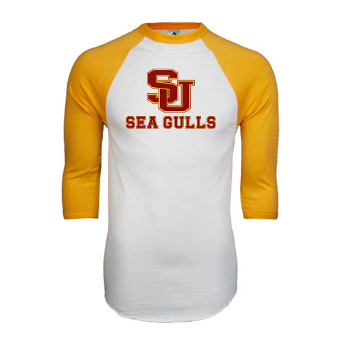  White/Gold Raglan Baseball T Shirt - SU Sea Gulls