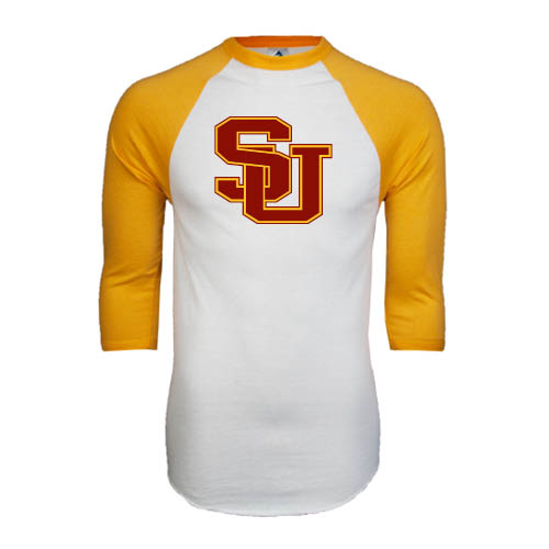 White/Gold Raglan Baseball T Shirt - SU