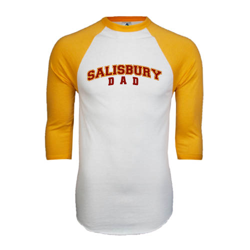  White/Gold Raglan Baseball T Shirt - Dad