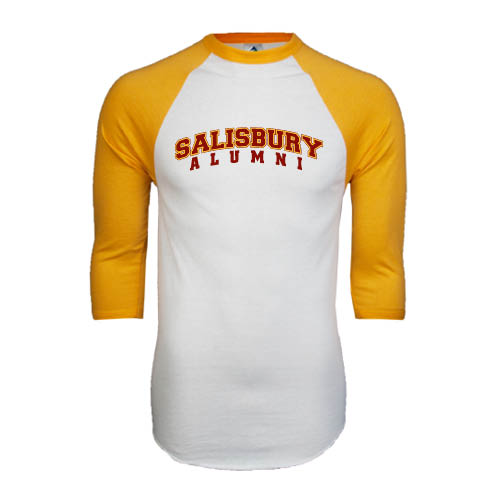  White/Gold Raglan Baseball T Shirt - Alumni