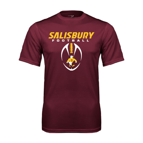  Maroon Performance Tee - Salisbury Football Stacked w/ Ball