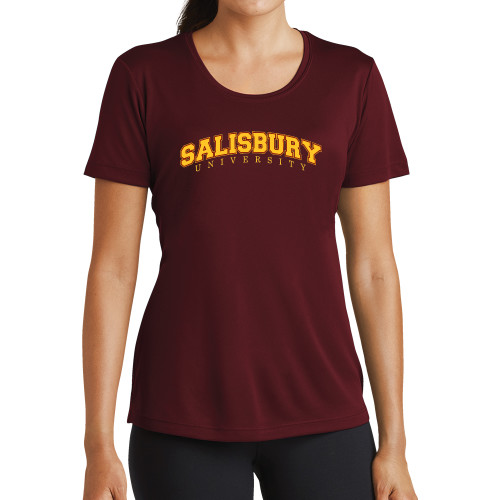  Womens Maroon Performance Short Sleeve Tee - Arched Salisbury University