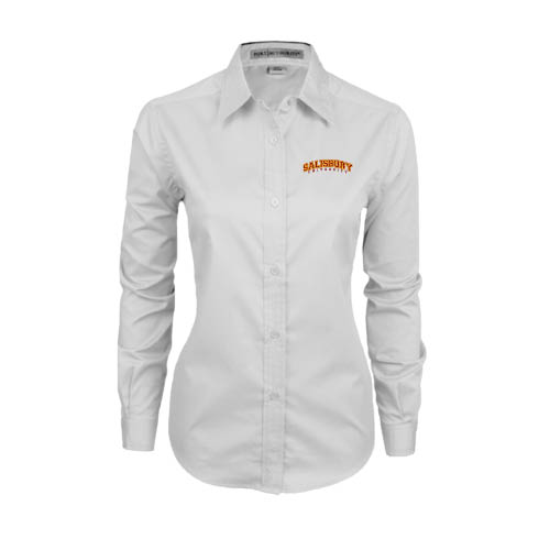  Womens White Twill Button Down Long Sleeve - Arched Salisbury University