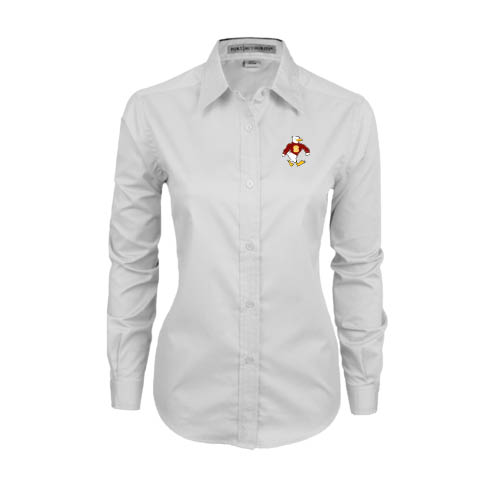  Womens White Twill Button Down Long Sleeve - Sammy the Sea Gull