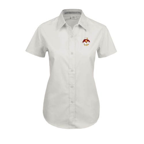  Womens White Twill Button Up Short Sleeve - Sammy the Sea Gull