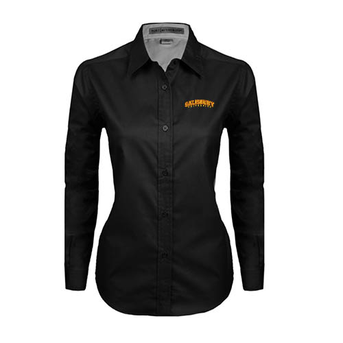  Womens Black Twill Button Down Long Sleeve  - Arched Salisbury University