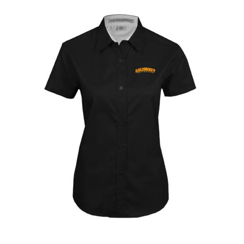  Womens Black Twill Button Up Short Sleeve - Arched Salisbury University