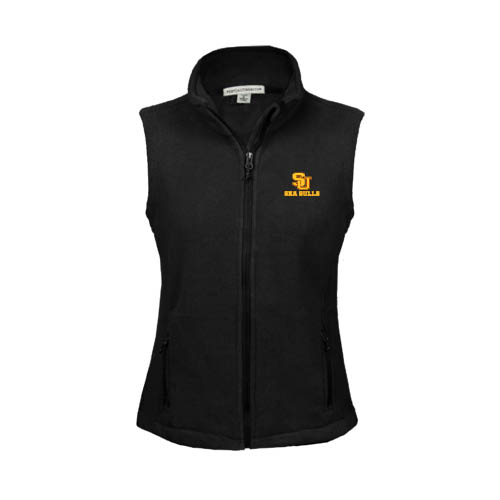  Womens Black Fleece Full Zip Vest - SU Sea Gulls