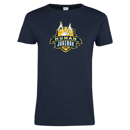  Womens Short Sleeve Navy Tee - The Human Jukebox Official Mark Distressed