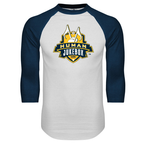  White/Navy Raglan Baseball T Shirt - The Human Jukebox Official Mark