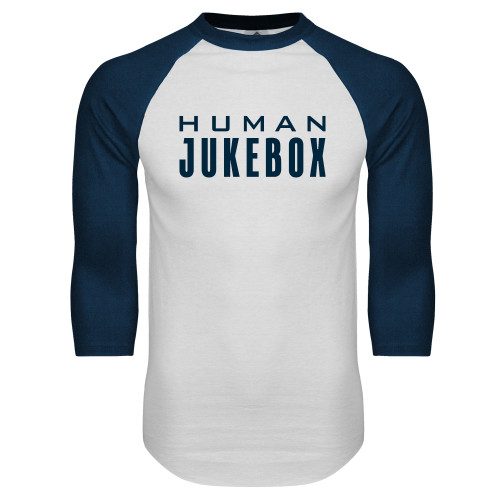  White/Navy Raglan Baseball T Shirt - Human Jukebox Wordmark