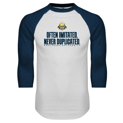  White/Navy Raglan Baseball T Shirt - Often Imitated