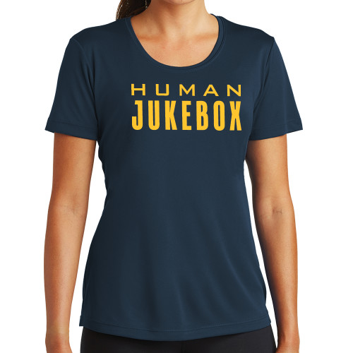  Womens Navy Performance Tee - Human Jukebox Wordmark