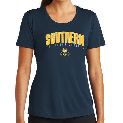  Womens Navy Performance Tee - Arched Southern The Human Jukebox