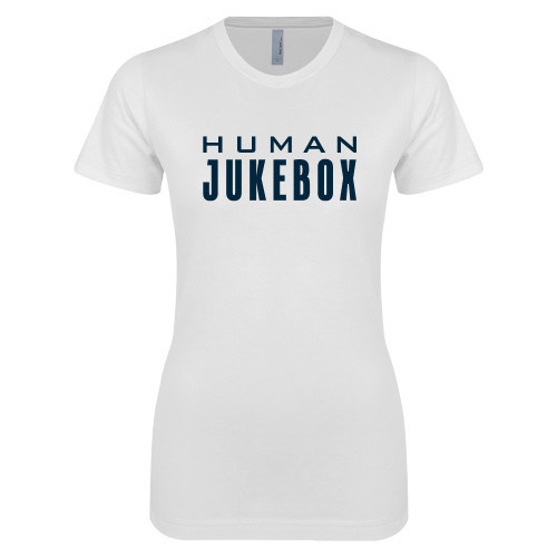  Next Level Womens White Boyfriend Tee - Human Jukebox Wordmark