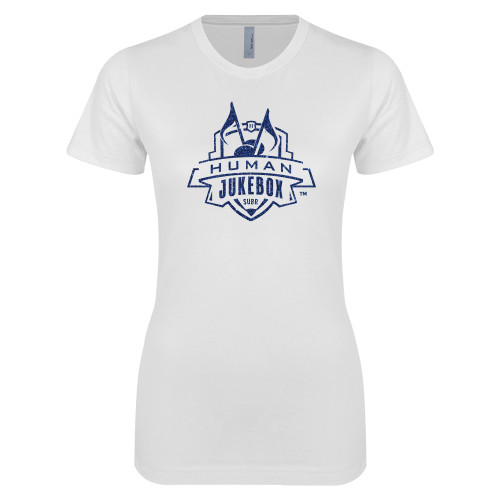  Next Level Womens White Boyfriend Tee - H Dark Blue Glitter