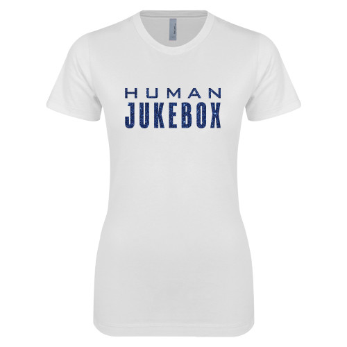  Next Level Womens White Boyfriend Tee - H Dark Blue Glitter