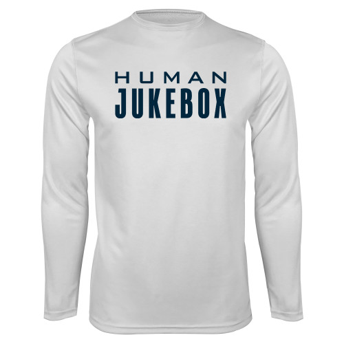  White Performance Long Sleeve Shirt - Human Jukebox Wordmark