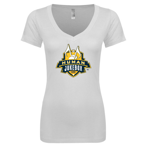  Next Level Womens White Ideal V Tee - The Human Jukebox Official Mark
