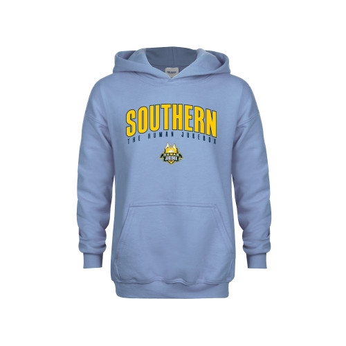  Youth Light Blue Fleece Hoodie - Arched Southern The Human Jukebox