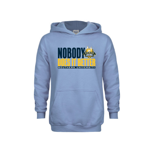  Youth Light Blue Fleece Hoodie - Nobody Does It Better Stacked