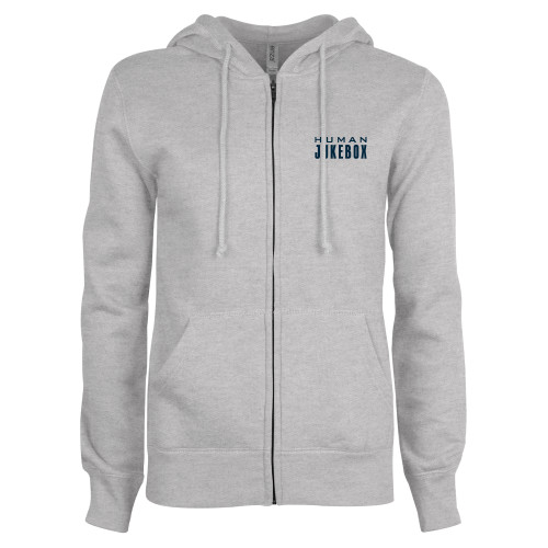  ENZA Womens Grey Fleece Full Zip Hoodie - Human Jukebox Wordmark