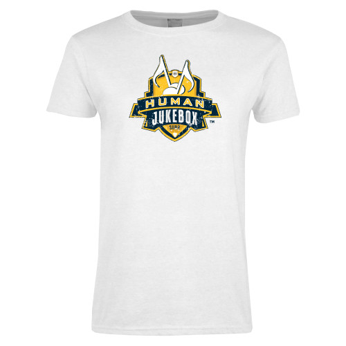  Womens White Short Sleeve Tee - The Human Jukebox Official Mark Distressed