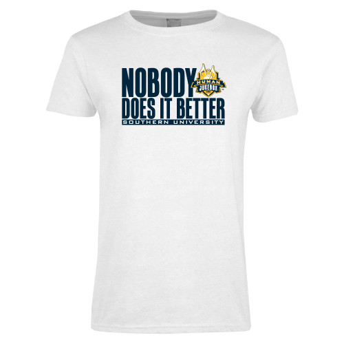  Womens White Short Sleeve Tee - Nobody Does It Better Stacked