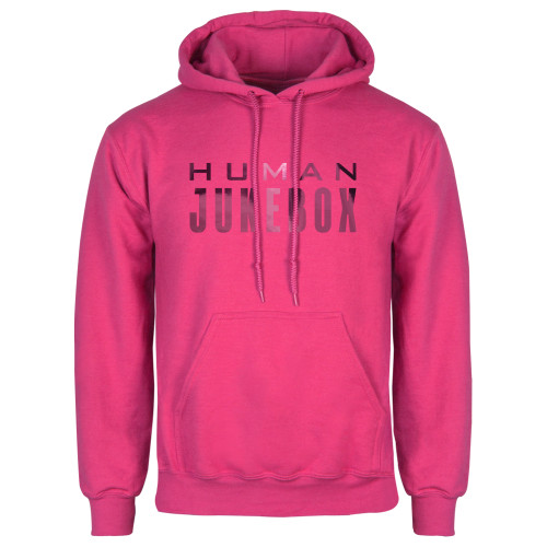  Womens Fuchsia Fleece Hoodie - Human Jukebox Wordmark Foil