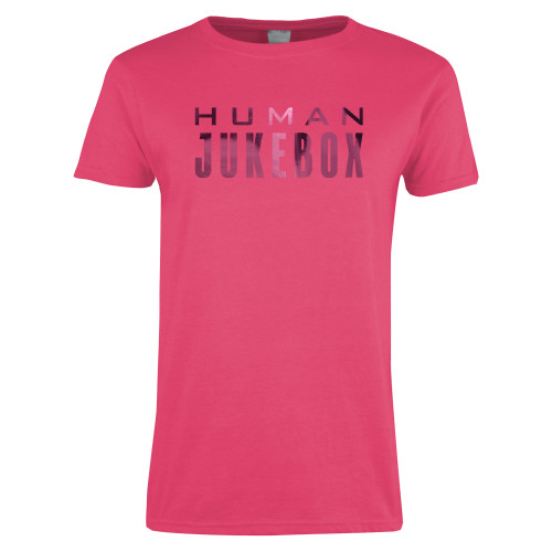  Womens Hot Pink Short Sleeve Tee - Human Jukebox Wordmark Foil