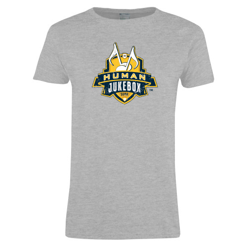  Womens Grey Short Sleeve Tee - The Human Jukebox Official Mark Distressed
