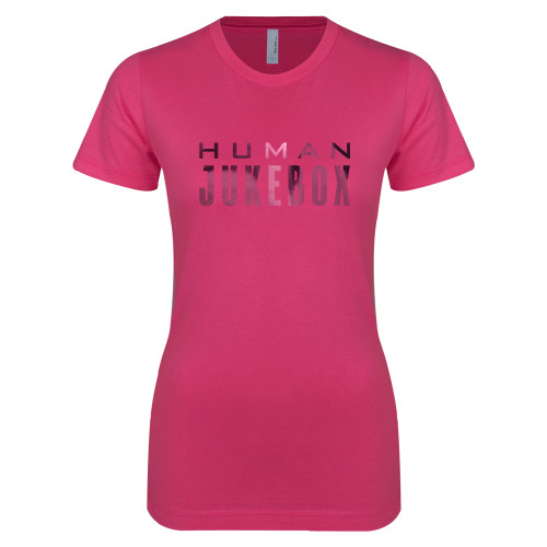  Next Level Womens Fuchsia Boyfriend Tee - Human Jukebox Wordmark Foil