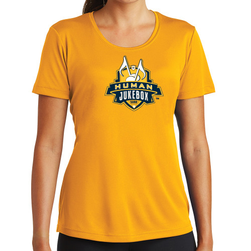  Womens Gold Performance Short Sleeve Tee - The Human Jukebox Official Mark