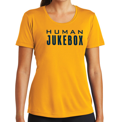  Womens Gold Performance Short Sleeve Tee - Human Jukebox Wordmark