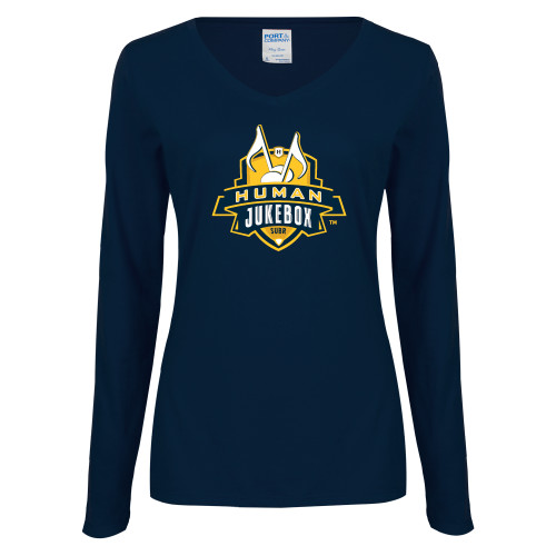  Womens Navy Long Sleeve V Neck Tee - The Human Jukebox Official Mark