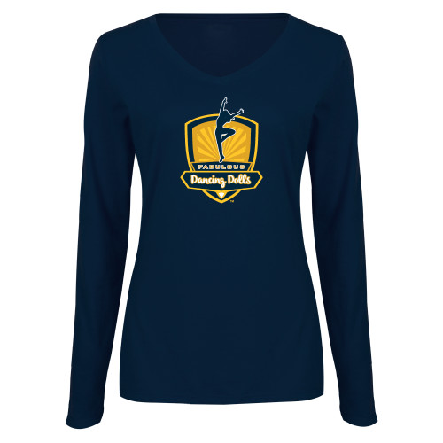  Womens Navy Long Sleeve V Neck Tee - Fabulous Dancing Dolls