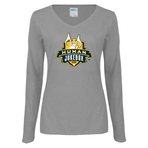  Womens Grey Long Sleeve V Neck Tee  - The Human Jukebox Official Mark